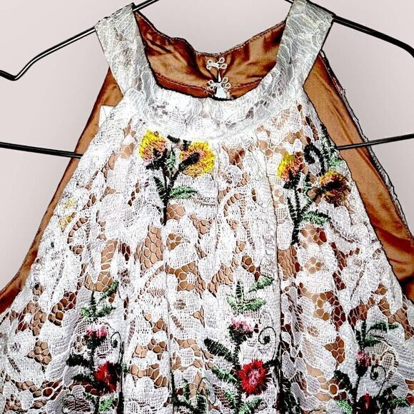 Badgley Mishka Womens Dress Sz 16 Belle Ivory Lace Red Floral Halter Sleeveless - Picture 4 of 16